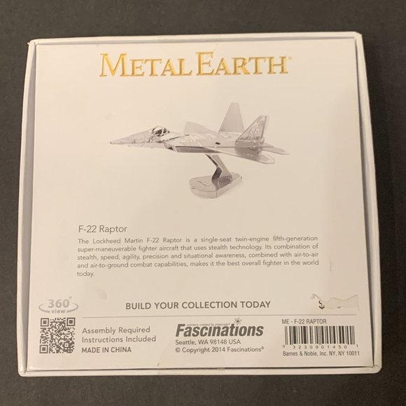 NIB Metal Earth Lockheed Martin/Boeing F-22 Raptor Model Kit Silver Metal - Picture 3 of 5